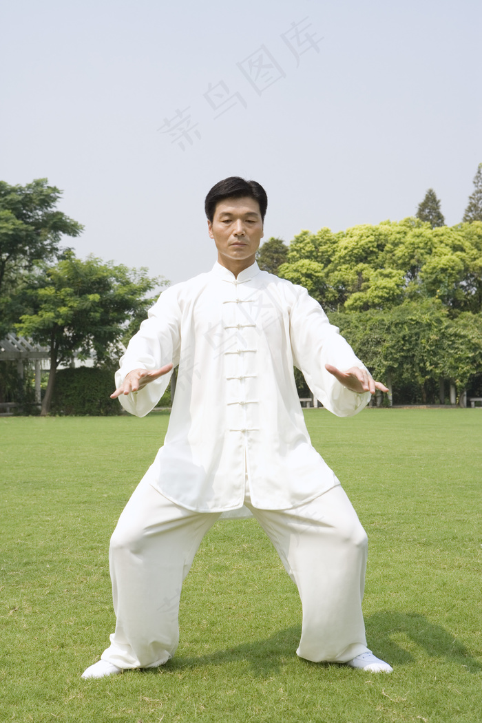 草地上练太极拳的人图片
