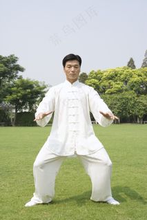 草地上练太极拳的人图片
