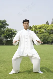 草地上练太极拳的人图片