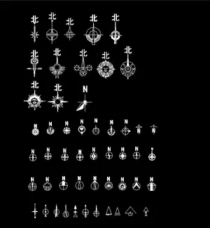 50几种指北针cad设计素材图