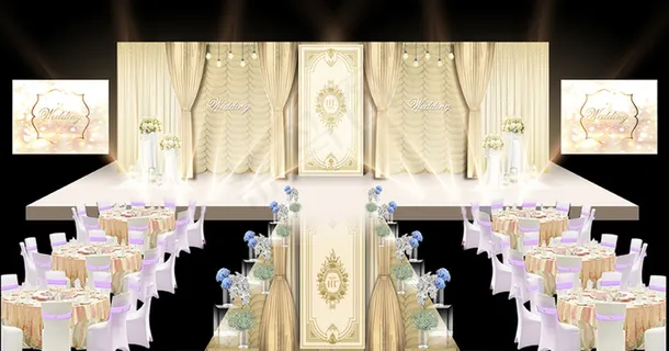 香槟色婚礼效果图高端大气金色灯光