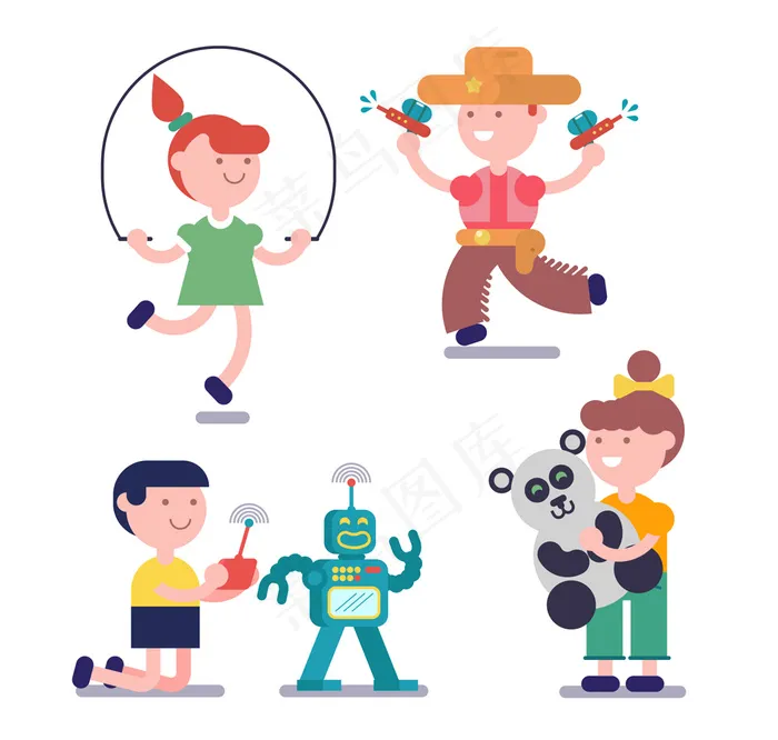 4款动感玩耍的儿童矢量ai矢量模版下载