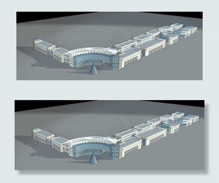 现代沿街商业大厦建筑群