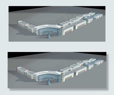 现代沿街商业大厦建筑群