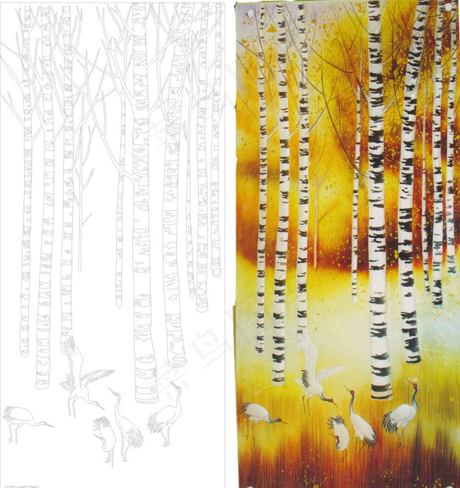 白桦树白桦林玄关背景墙