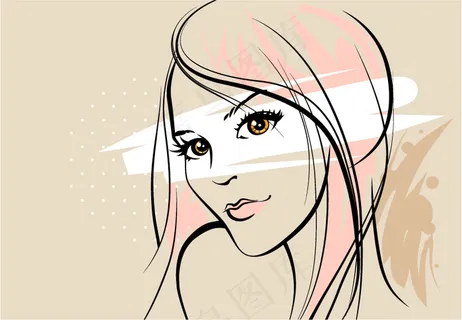 美女头像速写矢量素材