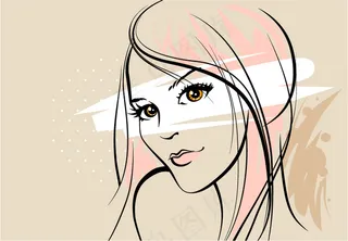 美女头像速写矢量素材