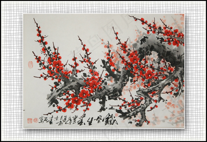 青石国画梅花图片