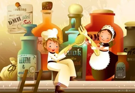 韩国美女厨房主题卡通插画矢量素材 韩国美女厨房主题卡通插画矢量素材