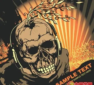 恐怖另类的骷髅头DJ矢量素材