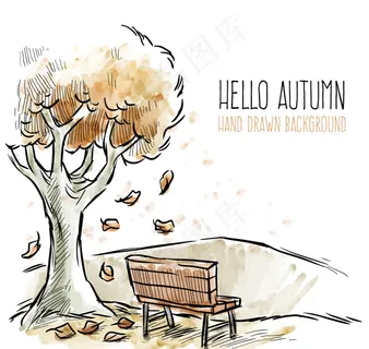 用水彩绘画的秋季风景