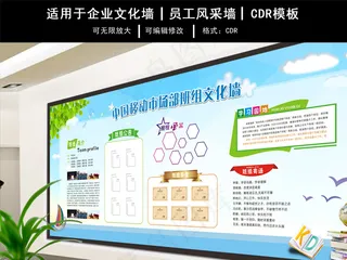 蓝色简约企业班组文化墙展板