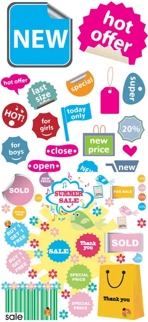 彩色商业促销标签贴纸矢量素材