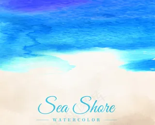水彩绘夏日海滩