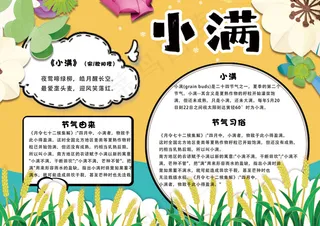 卡通二十四节气小满电子小报手抄报模...