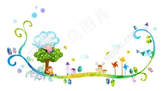 草地上的树木和风车