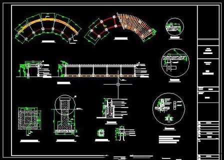 庭院弧形景观花架CAD施工详图大样...