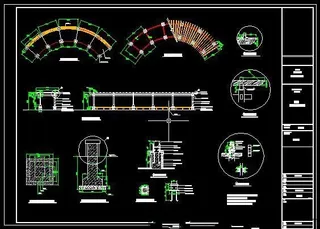 庭院弧形景观花架CAD施工详图大样...