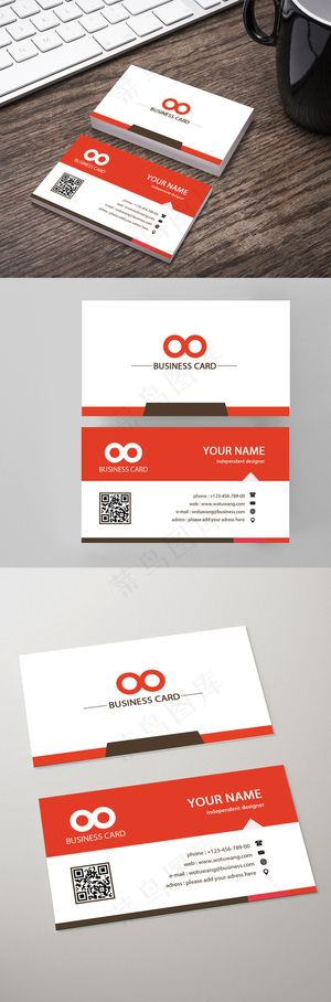 红色时尚个性简约创意名片设计模板P...