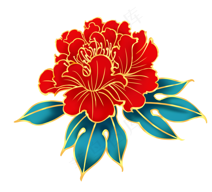 红花红色牡丹烫金金色