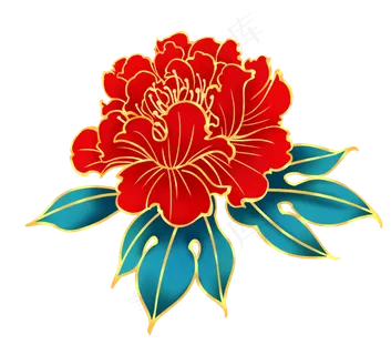 红花红色牡丹烫金金色