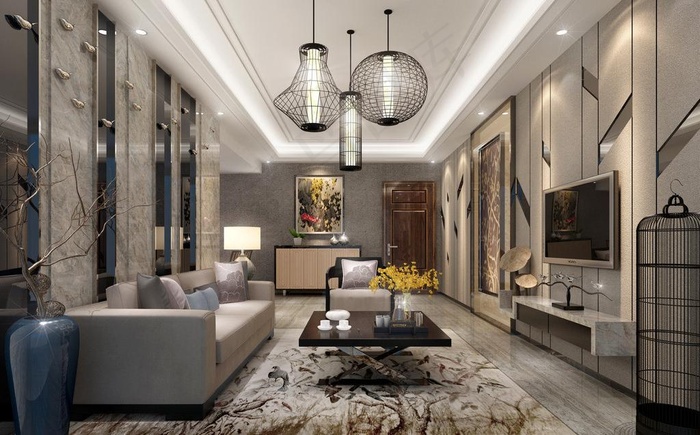 中式客厅效果图图片