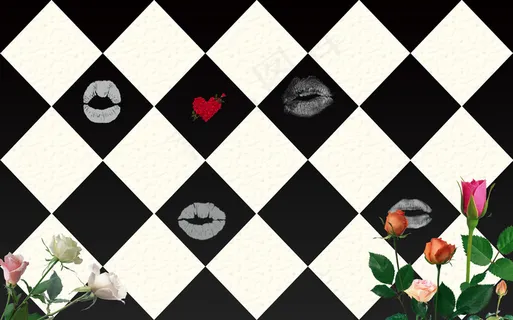 现代唯美3D玫瑰立体方块瓷砖唇形背...