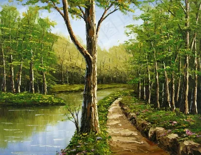 树林景油画图片 树林景油画图片