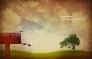 草地上的绿树和红色邮箱