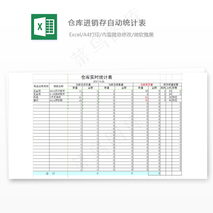 仓库进销存自动统计表