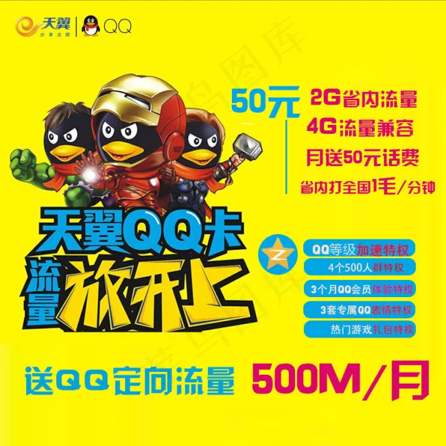 天翼QQ卡直通车主图psd模版下载