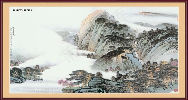 山水中堂画83(5906X3155(DPI:50))psd模版下载