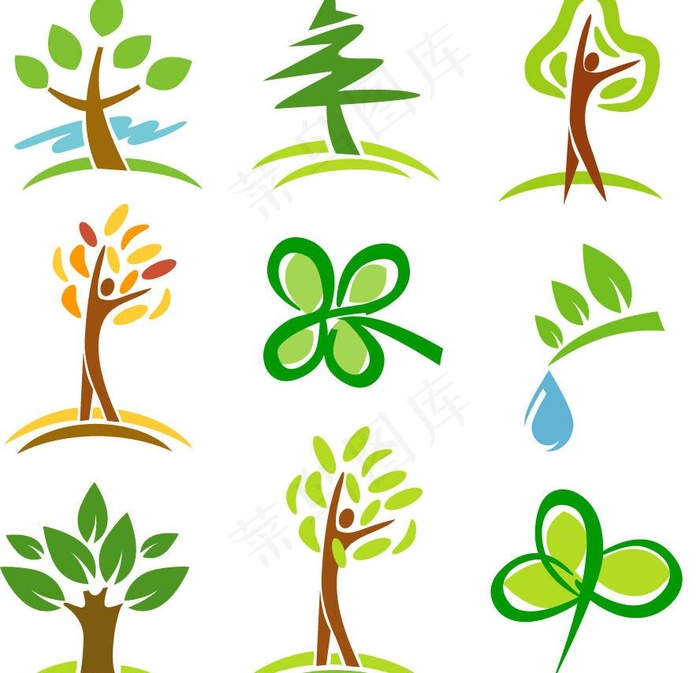人体绿树绿色环保图标矢量图片