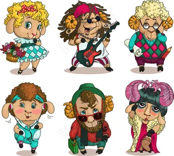 卡通羊时尚人物插画