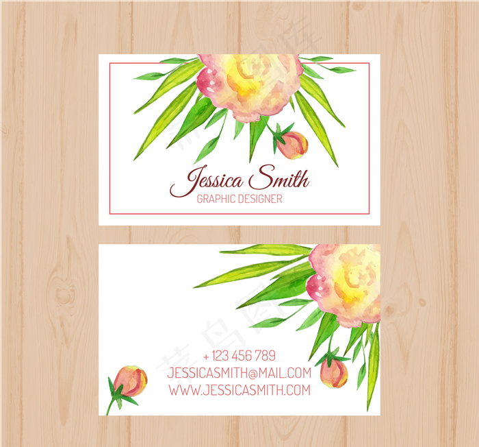 彩绘花卉名片正反面