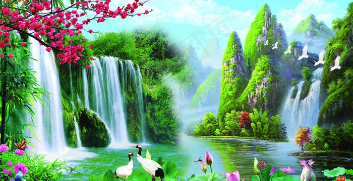 山水风景画图片(4252X2430(DPI:300))psd模版下载