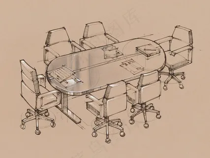 手绘素材办公会议桌