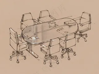 手绘素材办公会议桌