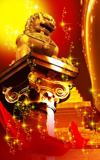 金光闪烁威严石狮PSD分层素