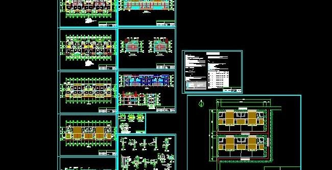 四户联排二层住宅框架结构建筑施工图...