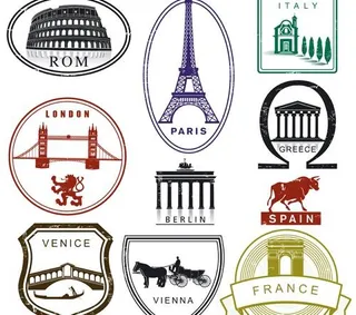 葡萄酒旅游邮票元素矢量图02