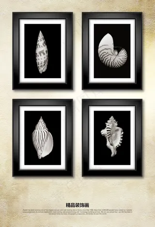 现代黑白贝壳剪影装饰画无框画挂画
