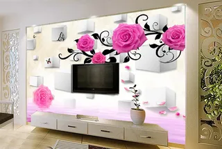 现代简约立体玫瑰壁画电视背景墙