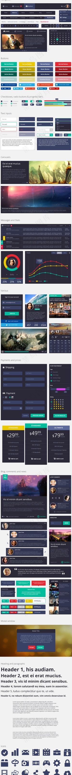 套扁平的圆形广场的用户界面工具包