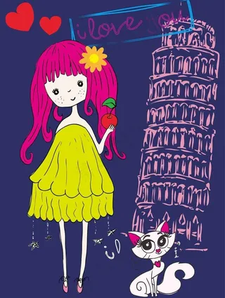 小女孩 矢量图 卡通图片