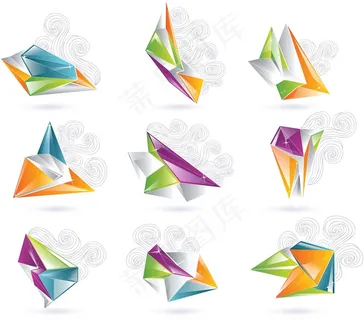 炫彩晶石卷曲线条矢量图