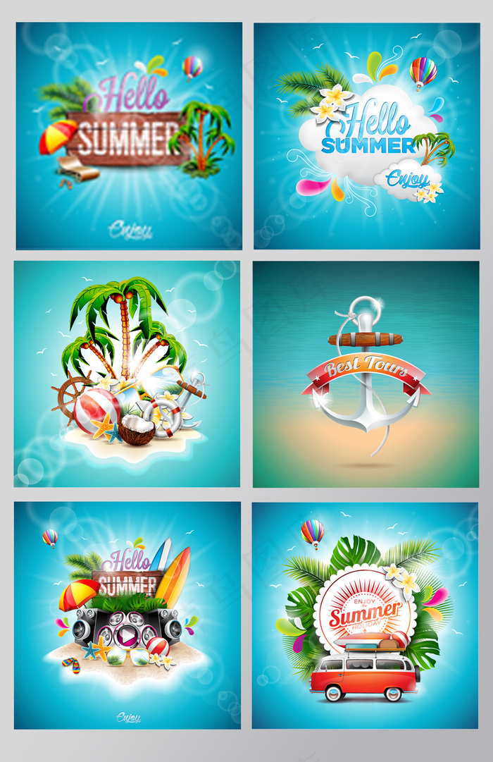 2017夏日蓝色海滩背景素材矢量图