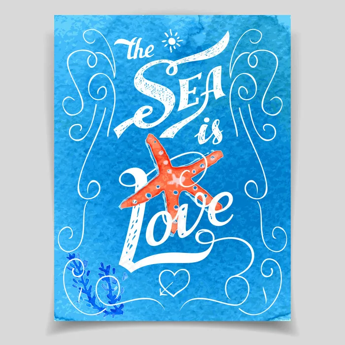 手绘沙滩旅游手写体ai矢量模版下载