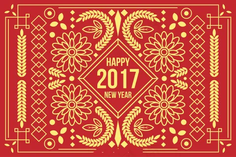 中国新年黄金花卉装饰背景