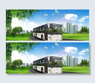 公交汽车与绿色环境PSD素材